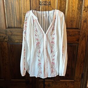 Bohemian Embroidered Button-Down Blouse